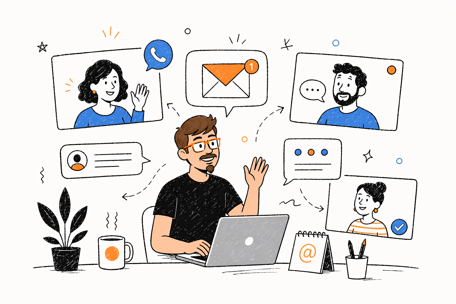 illustration of Daniel Franey working on his creative process